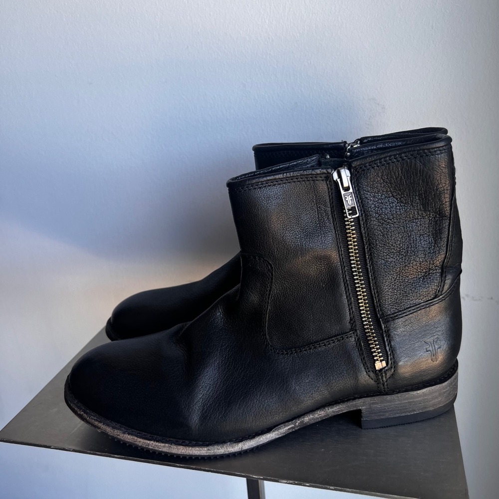 Frye Ankle Boots Womens 8.5 B Black Leather Side Zip Block Heel 3470452